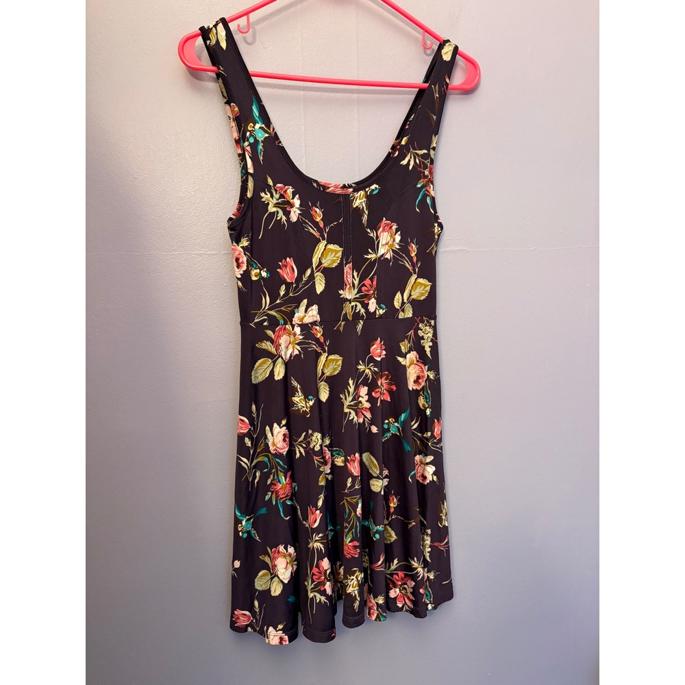 Free People Floral Bird Print Fit Flare Mini‎ Dress Blue Sleeveless XS